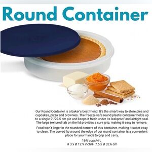 Freezer-safe Round Container for pies/desserts/snacks-Navy